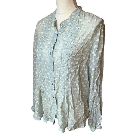 Soft Surroundings 100% Washable Silk Light Green Mandarin Collar Button Down - L - Picture 5 of 7